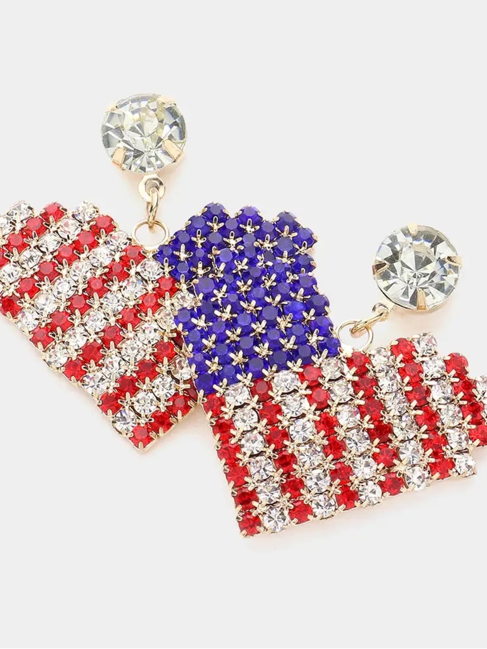 Crystal-Stud Red, Blue & Clear Heart Flag Earrings - Unbranded